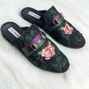 Steve Madden Kandi Green Floral Fabric Mules